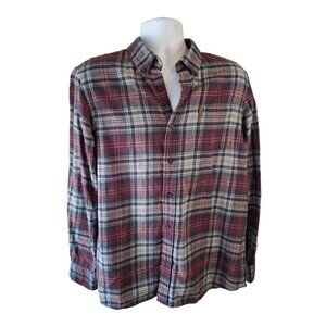ChapsLong Sleeve Plaid Flannel Button-Down Shirt Mens Large Red Gray